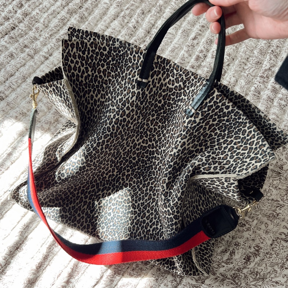 LIKE NEW Clare V Leopard Print Tote with Red Strap